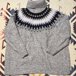 Turtleneck Fair Isle Sweater - Gray